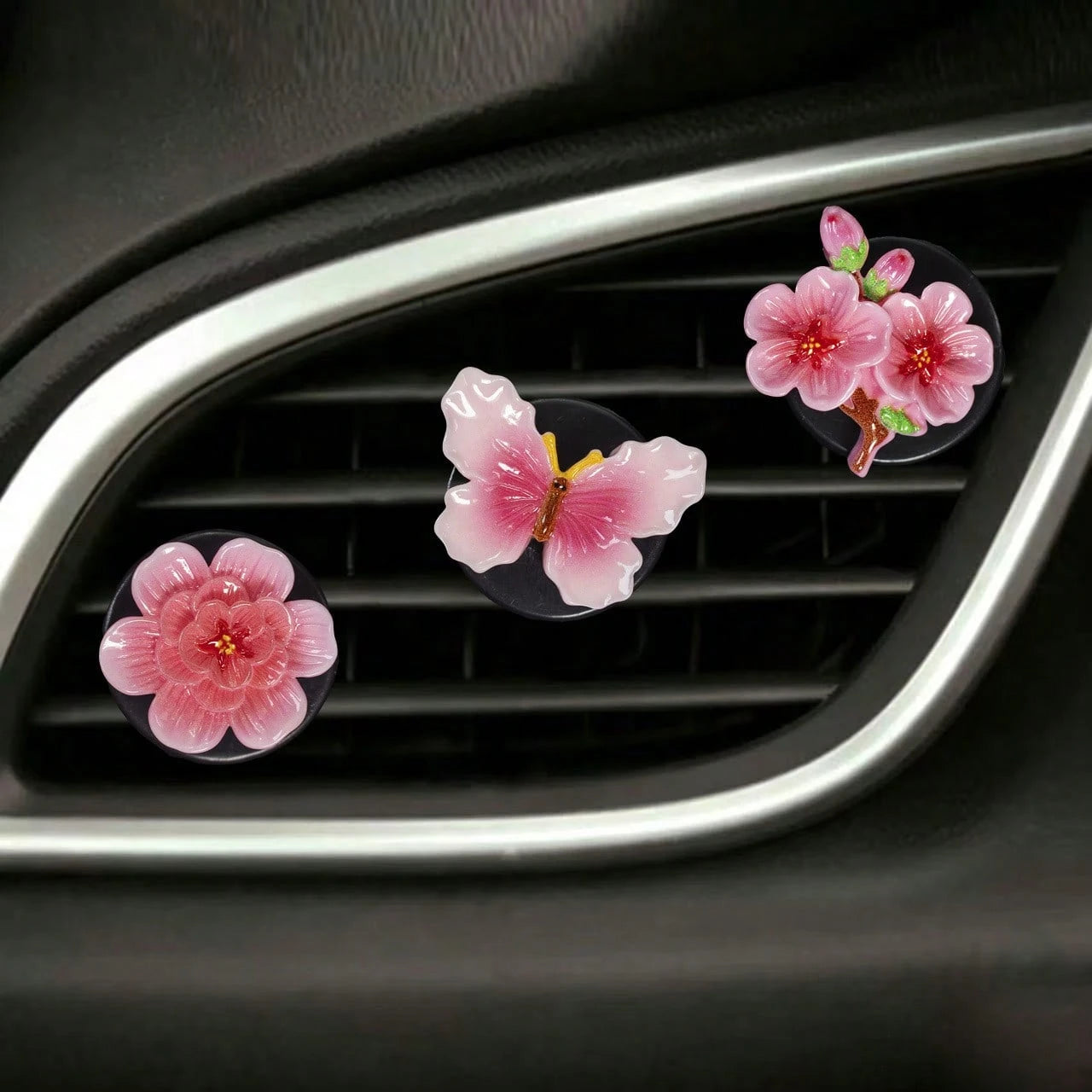 3/6pcs Gradient Peach Blossom Butterfly Car Air Vent Aromatherapy Diffuser Car Air Conditioner Decor Ornament Car Interior Fragrance Decoration
