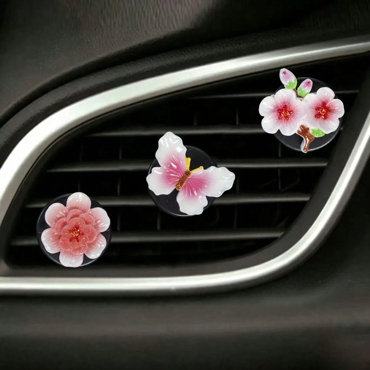 3/6pcs Gradient Peach Blossom Butterfly Car Air Vent Aromatherapy Diffuser Car Air Conditioner Decor Ornament Car Interior Fragrance Decoration
