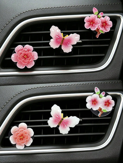 3/6pcs Gradient Peach Blossom Butterfly Car Air Vent Aromatherapy Diffuser Car Air Conditioner Decor Ornament Car Interior Fragrance Decoration