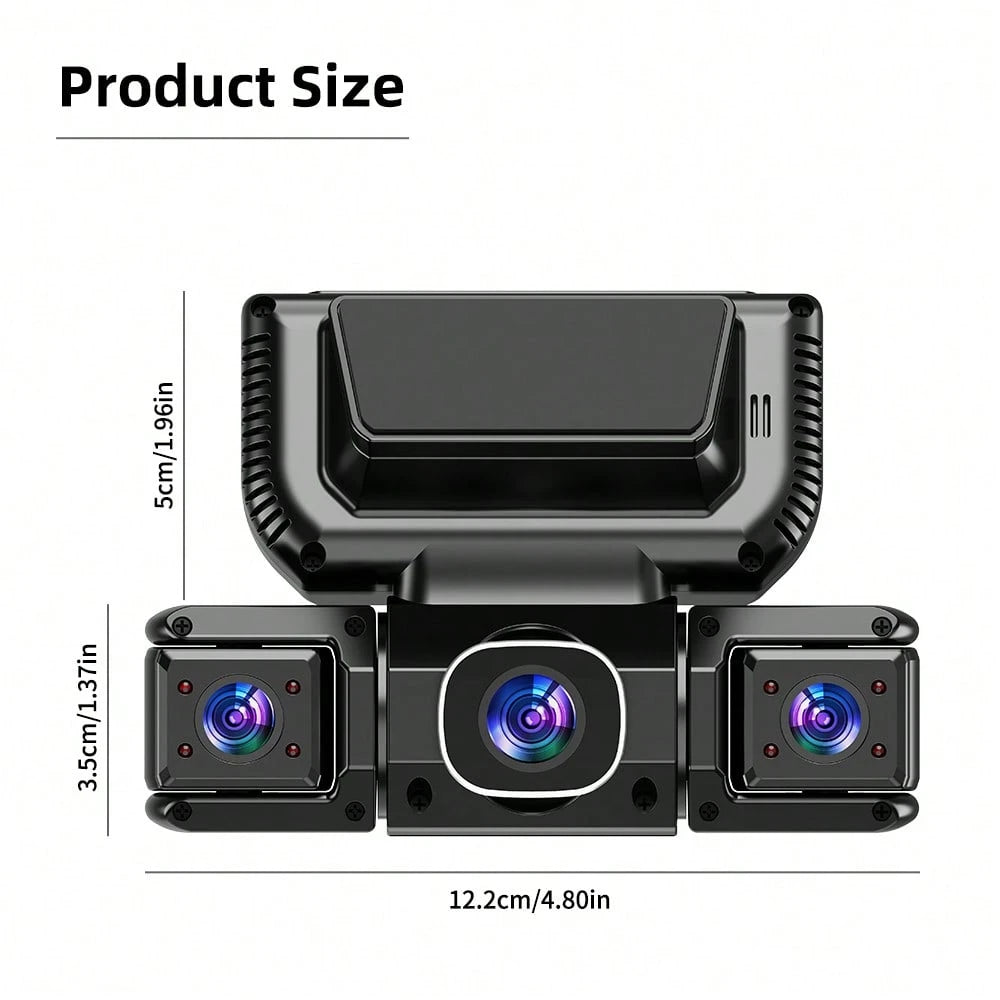 3 Channel 1080P WIFI Dashcam, 3.0" IPS Screen, IR Night Vision, 180mAh Battery, 12-24V Car Power Adapter, Loop Recording DVR