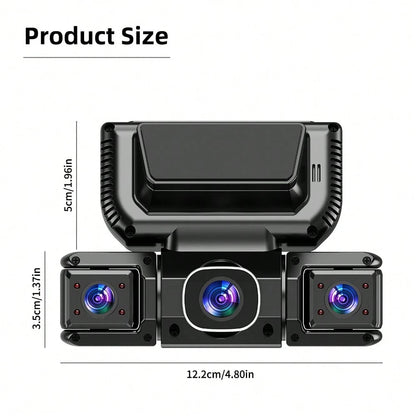 3 Channel 1080P WIFI Dashcam, 3.0" IPS Screen, IR Night Vision, 180mAh Battery, 12-24V Car Power Adapter, Loop Recording DVR