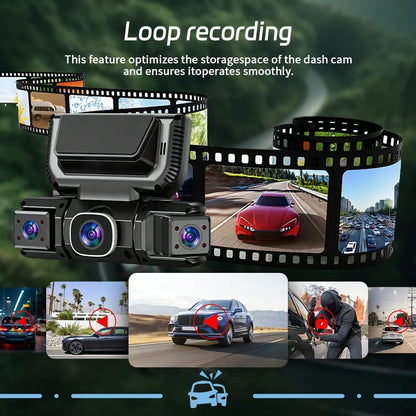 3 Channel 1080P WIFI Dashcam, 3.0" IPS Screen, IR Night Vision, 180mAh Battery, 12-24V Car Power Adapter, Loop Recording DVR