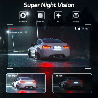 3 Channel 1080P WIFI Dashcam, 3.0" IPS Screen, IR Night Vision, 180mAh Battery, 12-24V Car Power Adapter, Loop Recording DVR
