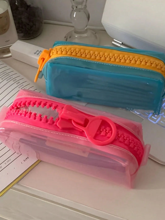 3 Colors Available, Jelly-Like Stationery Organizer! Dopamine Pen Pouch, Minimalist Solid Color Durable Storage Bag, Back To School, First Day Of School