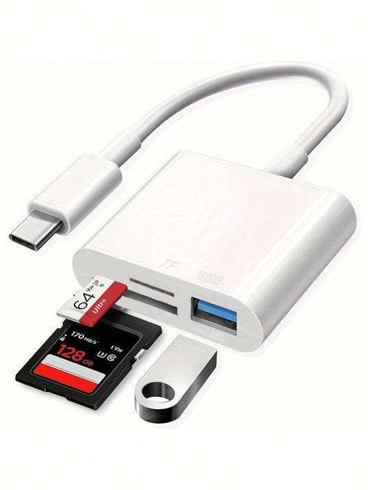 3-In-1 USB-C Card Reader- Fast Transfer & Plug & Play, Compatible With IPad Pro, Air/Pro, Chromebook, XPS, Galaxy S10/S9 And More Devices