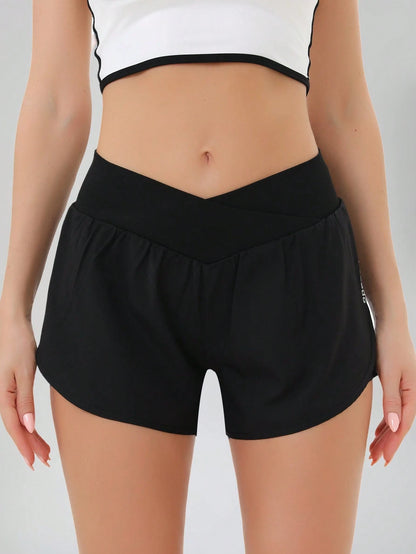 3-Pack Women's Crossover High-Waisted Running Shorts- High-Waisted Butt-Lifting Shorts For Quick-Drying Sports & Leisure, Yoga, And Fitness Training