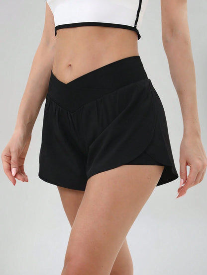 3-Pack Women's Crossover High-Waisted Running Shorts- High-Waisted Butt-Lifting Shorts For Quick-Drying Sports & Leisure, Yoga, And Fitness Training