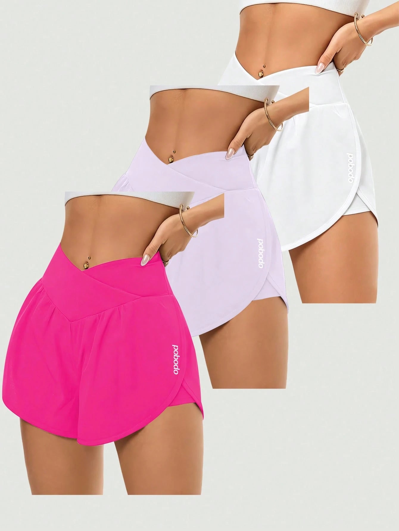 3-Pack Women's Crossover High-Waisted Running Shorts- High-Waisted Butt-Lifting Shorts For Quick-Drying Sports & Leisure, Yoga, And Fitness Training