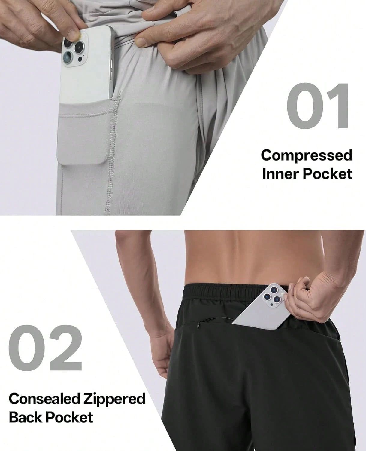 3 Pcs Men'S 2-In-1 Running Shorts, Gym Shorts With Lined Pockets