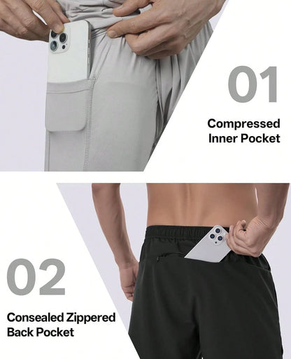 3 Pcs Men'S 2-In-1 Running Shorts, Gym Shorts With Lined Pockets