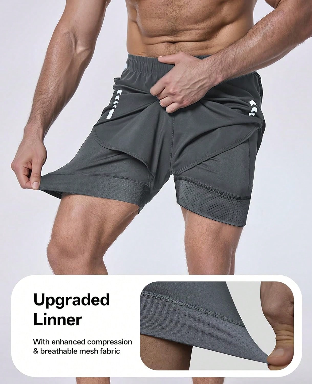 3 Pcs Men'S 2-In-1 Running Shorts, Gym Shorts With Lined Pockets