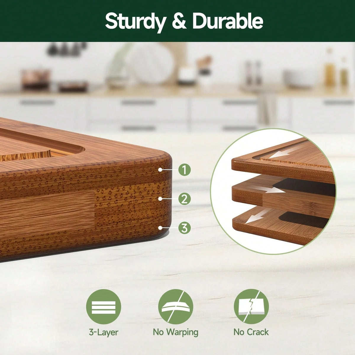 3-Piece Bamboo Cutting Board Set, Crack-Resistant With Juice Grooves, Pre-Oiled & Carbonized For Meat, Vegetables & Cheese