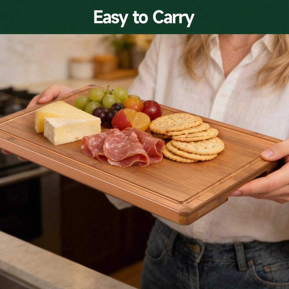 3-Piece Bamboo Cutting Board Set, Crack-Resistant With Juice Grooves, Pre-Oiled & Carbonized For Meat, Vegetables & Cheese