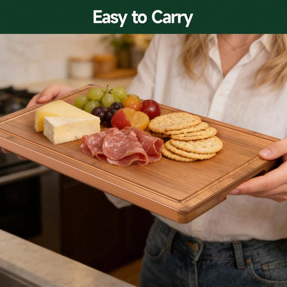 3-Piece Bamboo Cutting Board Set, Crack-Resistant With Juice Grooves, Pre-Oiled & Carbonized For Meat, Vegetables & Cheese