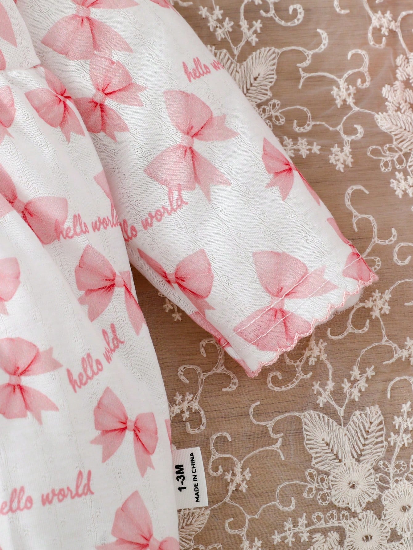 3-Piece Newborn Baby Girls Cute Jumpsuit Romper Light Pink Autumn Family Matching Bow Knot Alphabet Letter Print Ribbed Knit Footed Pajamas Sleepwear