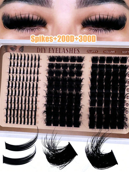 300D/200D/160D/120D/100D/80D/60D Spiky Lash Clusters & Lower Lashes, 190pcs/260pcs/240pcs/220pcs/290pcs Fluffy & Thick Cartoon Natural Spiky Cluster False Eyelashes, Fairy Cluster Lashes, Thin Cartoon