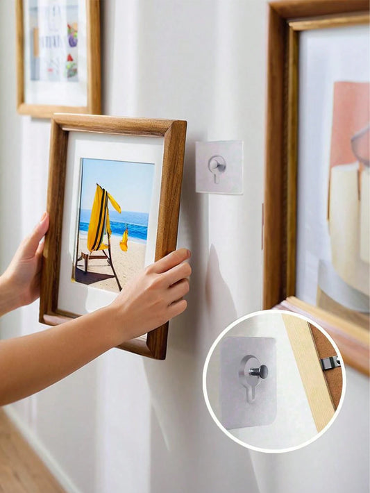 30pcs No-Drill Self-Adhesive Photo Hooks Heavy Duty Strong Adhesive Wall Hooks Suitable For Photo Frames Posters Paintings Metal Frames Decor Easy Installation No Nails No Wall Damage