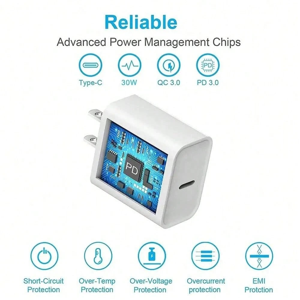30W Phone Charger Fast Charging Wall Adapter + 3.3ft/100cm High-Efficiency Data Transfer Fast Charging Cable Compatible With IPhone 17 Pro Max/17 Pro/17/Air/16/15/ S25/S24/S23/S22/S21/S20/ Series
