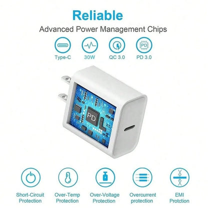 30W Phone Charger Fast Charging Wall Adapter + 3.3ft/100cm High-Efficiency Data Transfer Fast Charging Cable Compatible With IPhone 17 Pro Max/17 Pro/17/Air/16/15/ S25/S24/S23/S22/S21/S20/ Series