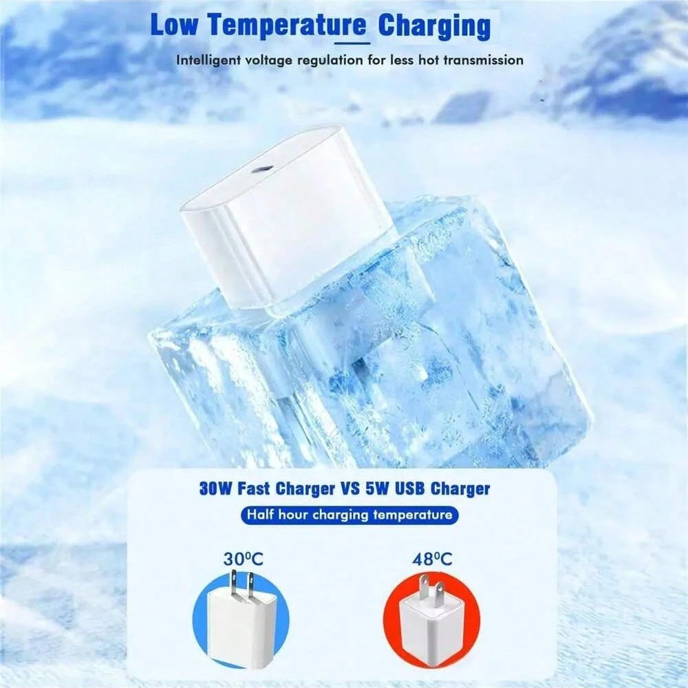 30W Phone Charger Fast Charging Wall Adapter + 3.3ft/100cm High-Efficiency Data Transfer Fast Charging Cable Compatible With IPhone 17 Pro Max/17 Pro/17/Air/16/15/ S25/S24/S23/S22/S21/S20/ Series
