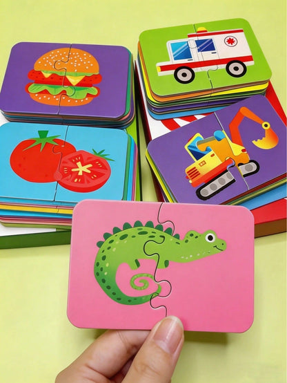 32pcs Baby Puzzle Cards Toy, Toddler Matching Cards Early Education Cognitive Cards, Animal Matching Puzzle, Image & Language Recognition Cards, Matching Game, Learning Educational Toy Gift (16 Sets