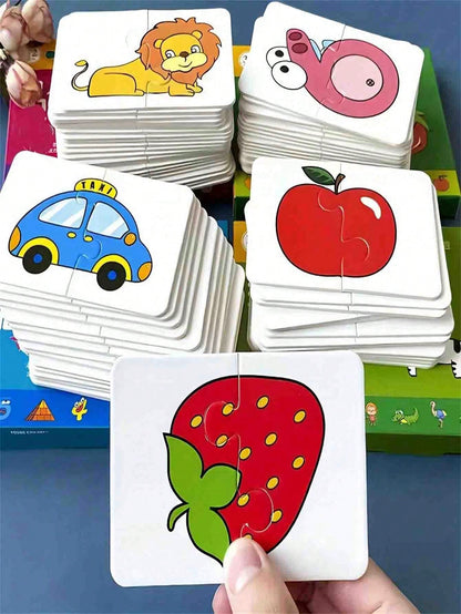 32Pcs Baby Puzzle Cards Toy,Toddler Matching Card Early Education Cognitive Card,Animal Matching Puzzles, Image Language Recognition Cards, Matching Games, Learning Educational Toy Gifts(32 Pxs In 16