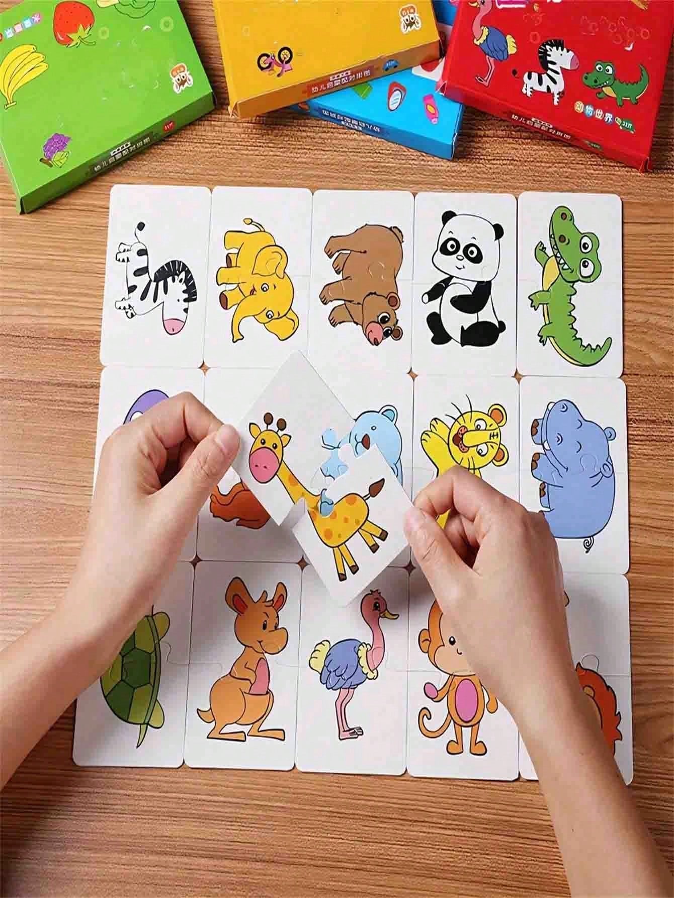 32Pcs Baby Puzzle Cards Toy,Toddler Matching Card Early Education Cognitive Card,Animal Matching Puzzles, Image Language Recognition Cards, Matching Games, Learning Educational Toy Gifts(32 Pxs In 16