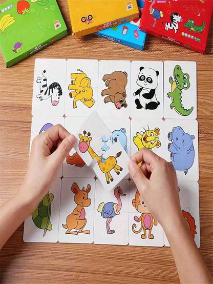 32Pcs Baby Puzzle Cards Toy,Toddler Matching Card Early Education Cognitive Card,Animal Matching Puzzles, Image Language Recognition Cards, Matching Games, Learning Educational Toy Gifts(32 Pxs In 16
