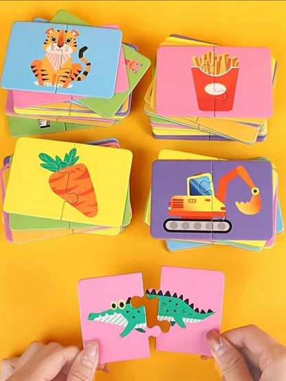32pcs Baby Puzzle Cards Toy, Toddler Matching Cards Early Education Cognitive Cards, Animal Matching Puzzle, Image & Language Recognition Cards, Matching Game, Learning Educational Toy Gift (16 Sets