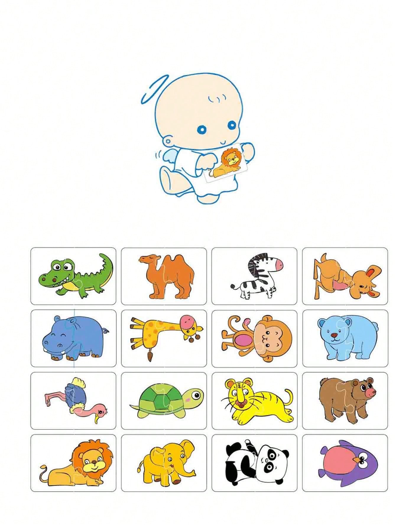 32Pcs Baby Puzzle Cards Toy,Toddler Matching Card Early Education Cognitive Card,Animal Matching Puzzles, Image Language Recognition Cards, Matching Games, Learning Educational Toy Gifts(32 Pxs In 16