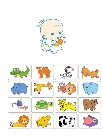 32Pcs Baby Puzzle Cards Toy,Toddler Matching Card Early Education Cognitive Card,Animal Matching Puzzles, Image Language Recognition Cards, Matching Games, Learning Educational Toy Gifts(32 Pxs In 16