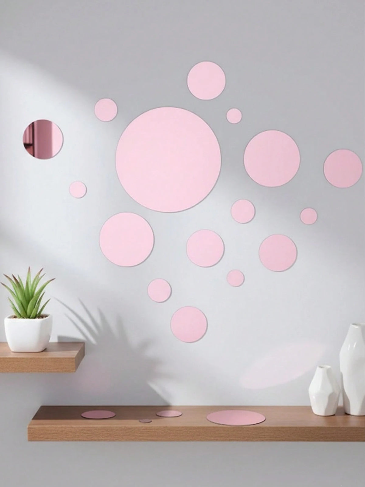 32pcs Rose Gold Round Mirror Wall Stickers, DIY Acrylic Mirror Wall Stickers, Round Mirror Effect Tile Stickers, Room Decor Wall Mirror, Bedroom Vanity Decor, Home Decor, Wall Decor, Bathroom Decor