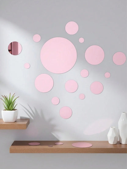 32pcs Rose Gold Round Mirror Wall Stickers, DIY Acrylic Mirror Wall Stickers, Round Mirror Effect Tile Stickers, Room Decor Wall Mirror, Bedroom Vanity Decor, Home Decor, Wall Decor, Bathroom Decor