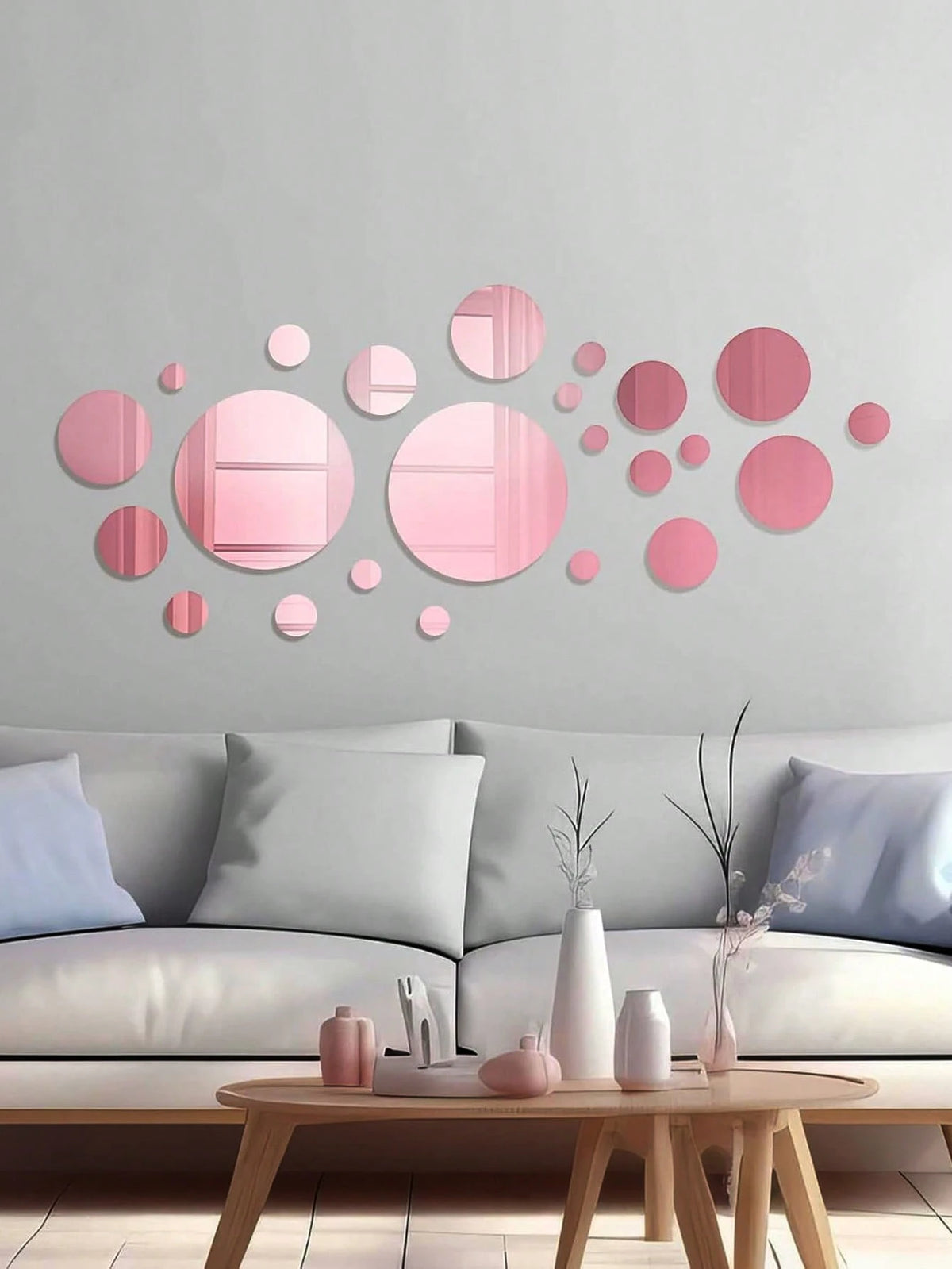 32pcs Rose Gold Round Mirror Wall Stickers, DIY Acrylic Mirror Wall Stickers, Round Mirror Effect Tile Stickers, Room Decor Wall Mirror, Bedroom Vanity Decor, Home Decor, Wall Decor, Bathroom Decor