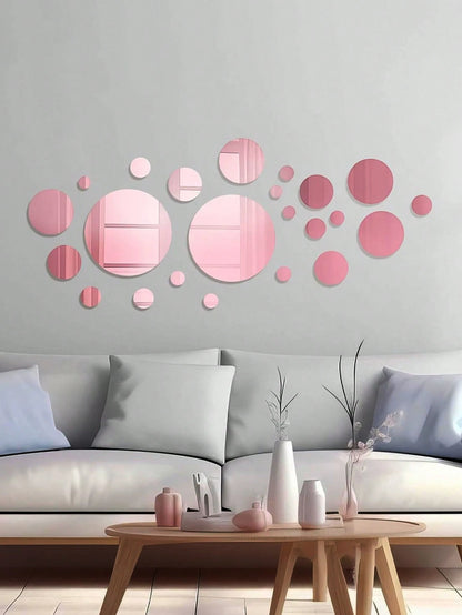 32pcs Rose Gold Round Mirror Wall Stickers, DIY Acrylic Mirror Wall Stickers, Round Mirror Effect Tile Stickers, Room Decor Wall Mirror, Bedroom Vanity Decor, Home Decor, Wall Decor, Bathroom Decor