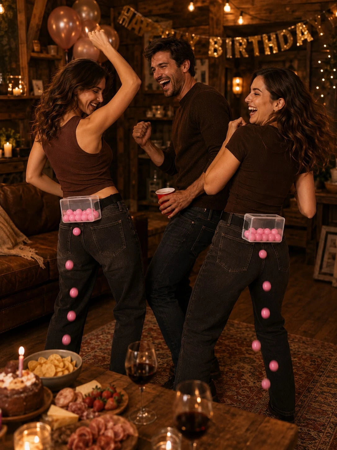 32pcs- Shake Ball Waist Box Game Set, Includes 1 Transparent Box, 1 Adjustable Star-Shaped Buckle Belt And 30 Pink Balls. Fun Party Team Building Icebreaker Game, Suitable For Birthday Celebrations, B