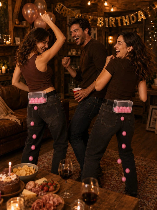 32pcs- Shake Ball Waist Box Game Set, Includes 1 Transparent Box, 1 Adjustable Star-Shaped Buckle Belt And 30 Pink Balls. Fun Party Team Building Icebreaker Game, Suitable For Birthday Celebrations, B