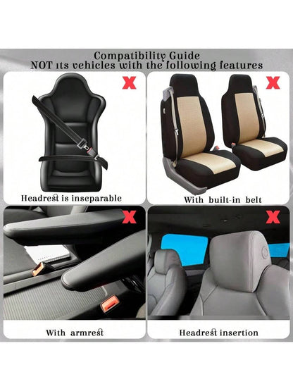 35-Piece Car Seat Cover Set With Steering Wheel Cover, Cup Holder Coasters, Shoulder Pads, And Accessories- Polyester Fabric Interior Decor Kit Without Filler