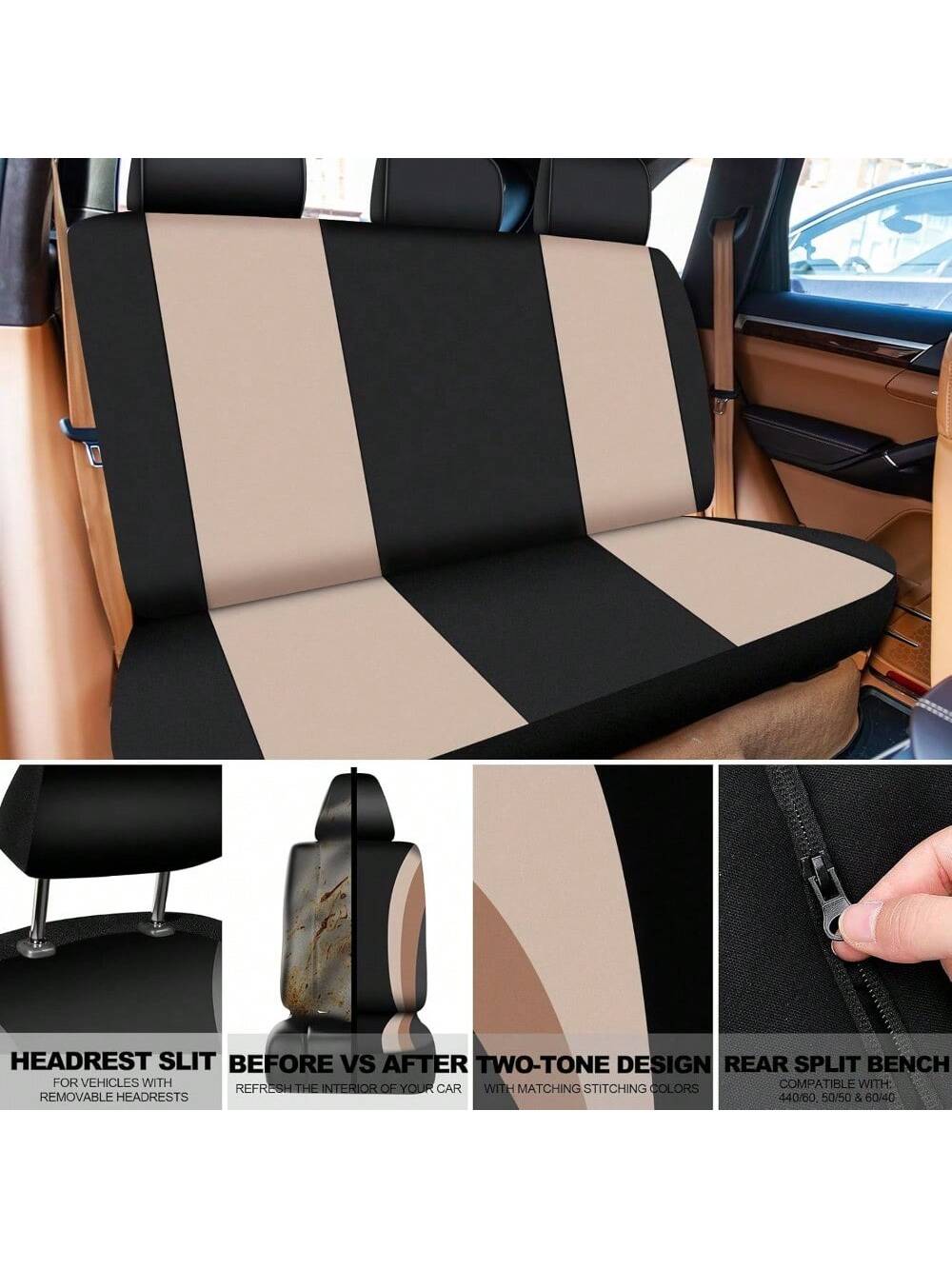 35-Piece Car Seat Cover Set With Steering Wheel Cover, Cup Holder Coasters, Shoulder Pads, And Accessories- Polyester Fabric Interior Decor Kit Without Filler