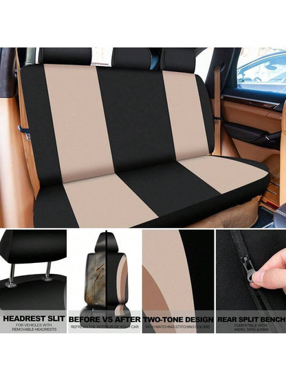 35-Piece Car Seat Cover Set With Steering Wheel Cover, Cup Holder Coasters, Shoulder Pads, And Accessories- Polyester Fabric Interior Decor Kit Without Filler