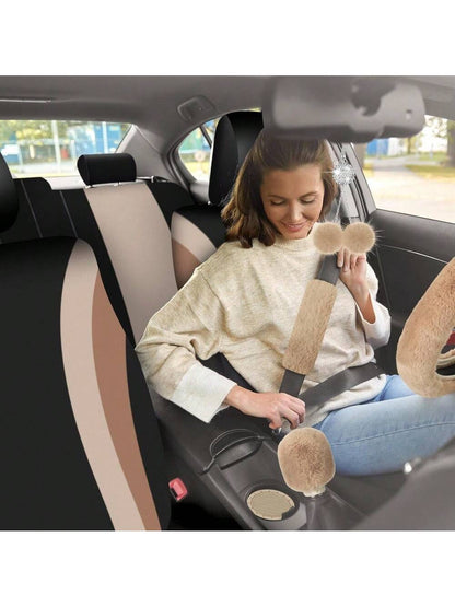 35-Piece Car Seat Cover Set With Steering Wheel Cover, Cup Holder Coasters, Shoulder Pads, And Accessories- Polyester Fabric Interior Decor Kit Without Filler