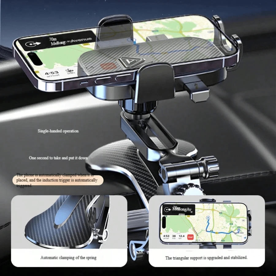 360° Rotatable Gravity Clip Adjustable Phone Holder, One-Touch Operation, Unobstructed View, Fits 4.0-7.0 Inch Smartphones, Dashboard/Sunshade Mount, Suitable For IPhone & Android, High Load-Bearing