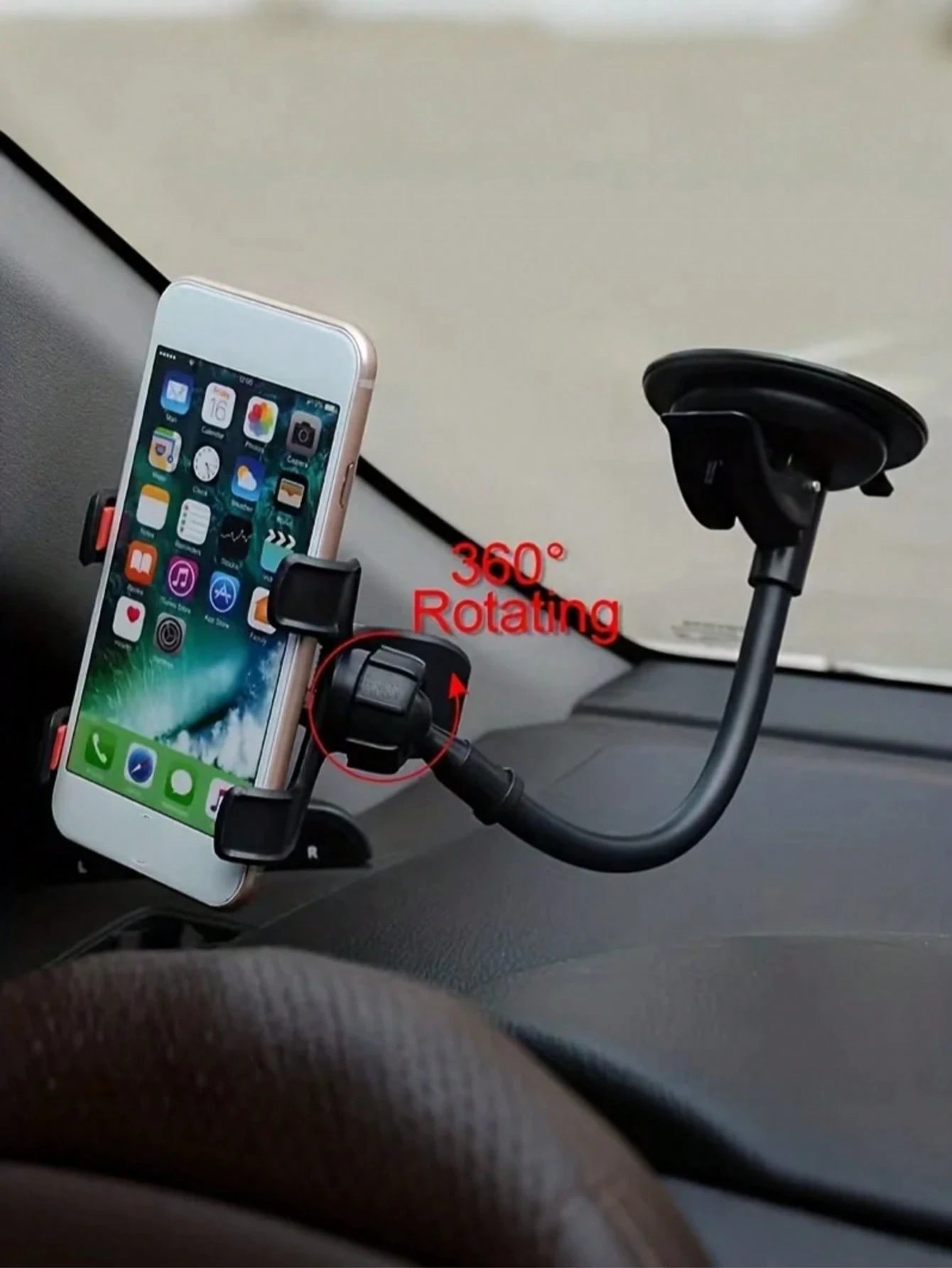 360° Rotatable Suction Cup Car Phone Holder- Flexible Gooseneck Dashboard Windshield Phone Mount Suitable For All Smartphones