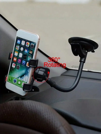 360° Rotatable Suction Cup Car Phone Holder- Flexible Gooseneck Dashboard Windshield Phone Mount Suitable For All Smartphones