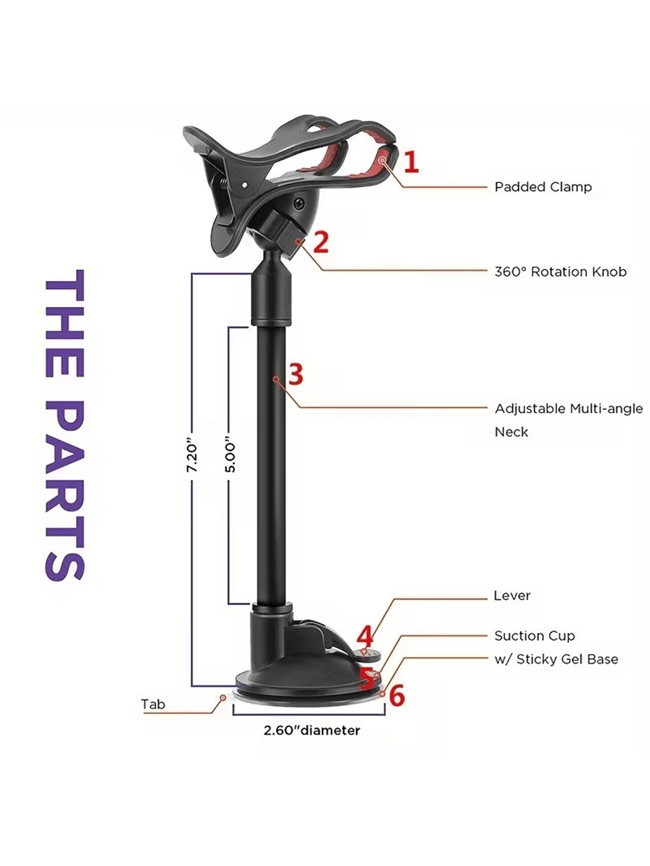 360° Rotatable Suction Cup Car Phone Holder- Flexible Gooseneck Dashboard Windshield Phone Mount Suitable For All Smartphones