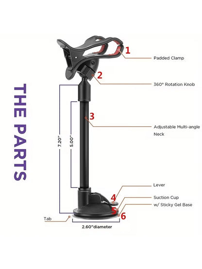 360° Rotatable Suction Cup Car Phone Holder- Flexible Gooseneck Dashboard Windshield Phone Mount Suitable For All Smartphones