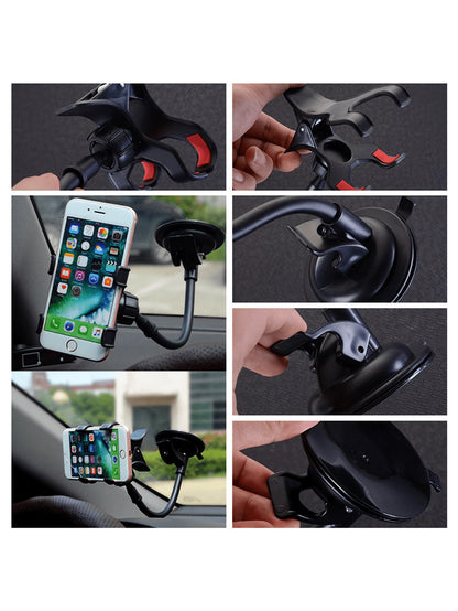 360° Rotatable Suction Cup Car Phone Holder- Flexible Gooseneck Dashboard Windshield Phone Mount Suitable For All Smartphones
