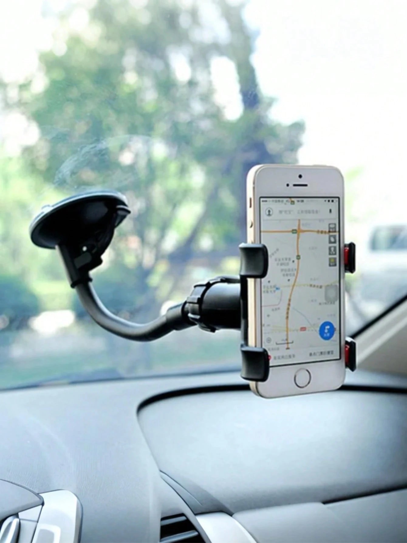 360° Rotatable Suction Cup Car Phone Holder- Flexible Gooseneck Dashboard Windshield Phone Mount Suitable For All Smartphones