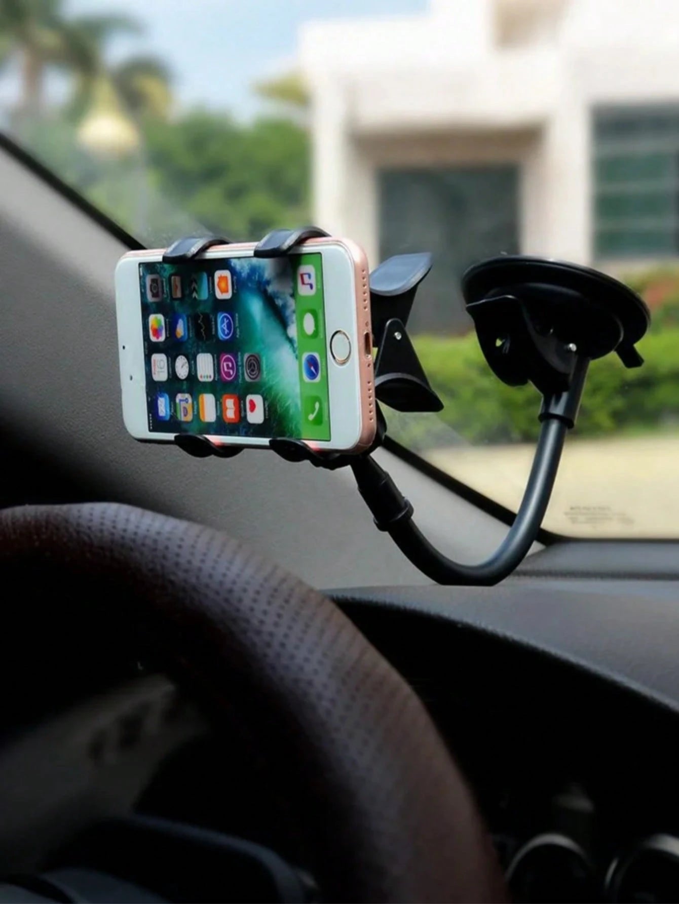 360° Rotatable Suction Cup Car Phone Holder- Flexible Gooseneck Dashboard Windshield Phone Mount Suitable For All Smartphones