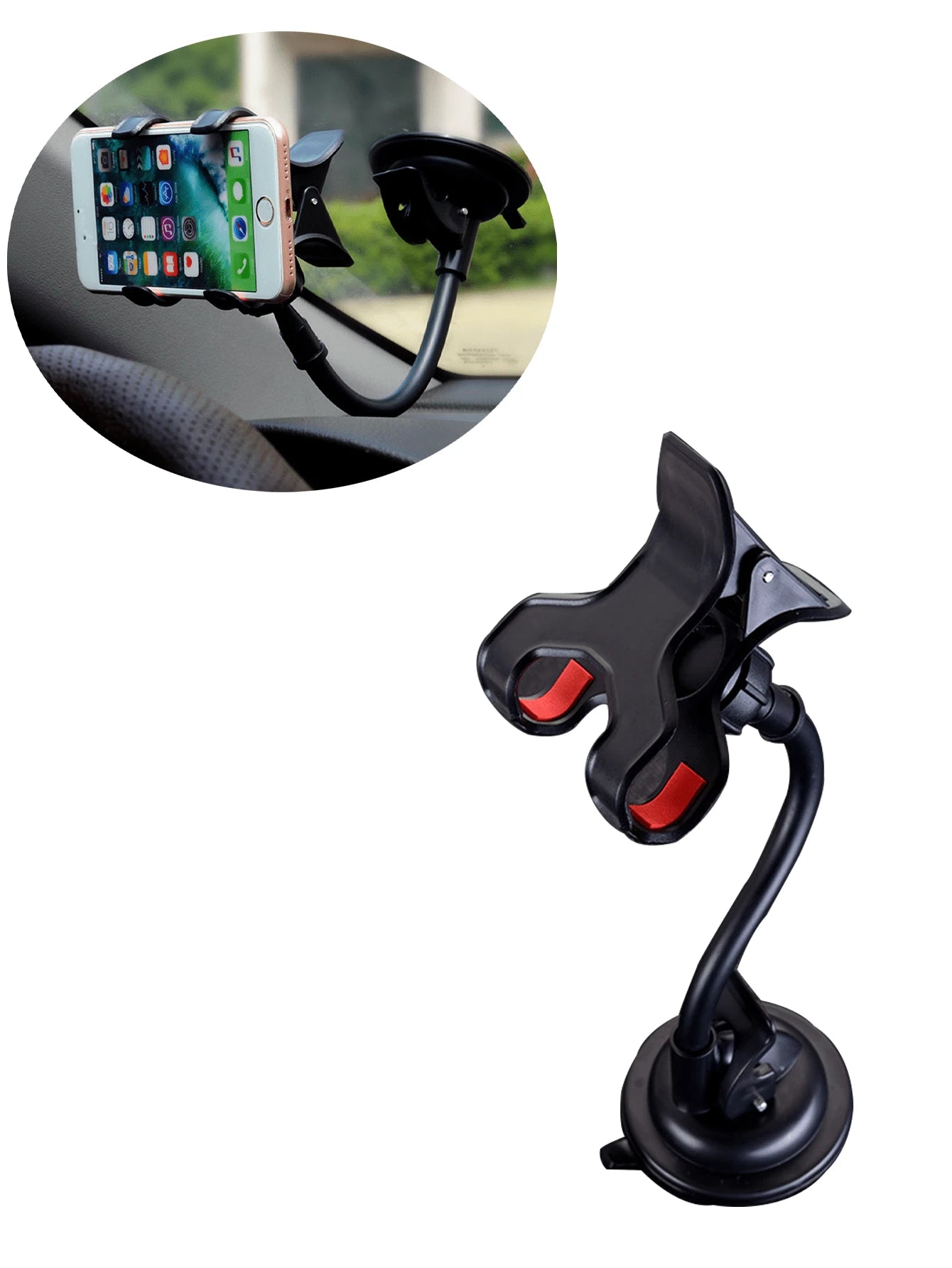 360° Rotatable Suction Cup Car Phone Holder- Flexible Gooseneck Dashboard Windshield Phone Mount Suitable For All Smartphones